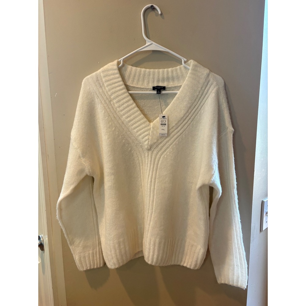 New Talbots Ivory Wool Blend V-Neck $100 Pullover Sweater PXL KH7249 07/25